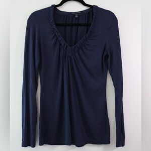 Banana Republic Navy Ruched V-Neck Blouse Sz Medium Long Sleeve